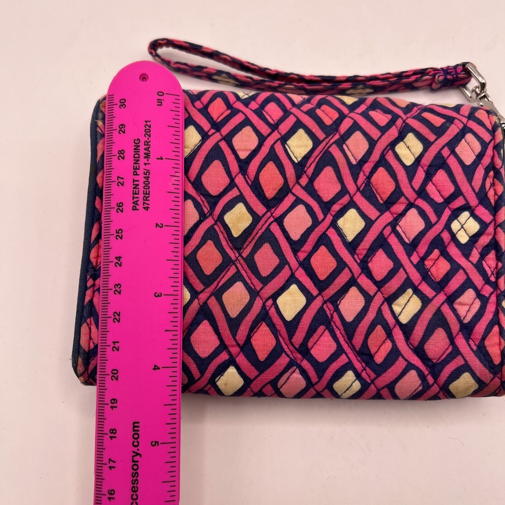 Vera Bradley Ribbons Turnlock Wallet Pink Blue Quilted Cotton Wristlet - Picture 5 of 11